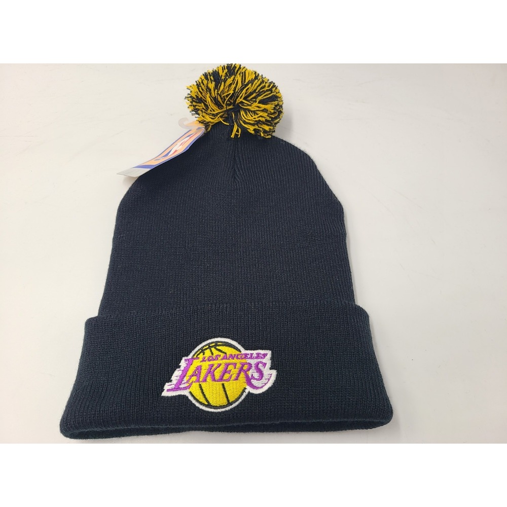 Los Angeles Lakers Adidas Pom Beanie Winter Knit Hat Stocking Cap Men NBA Black